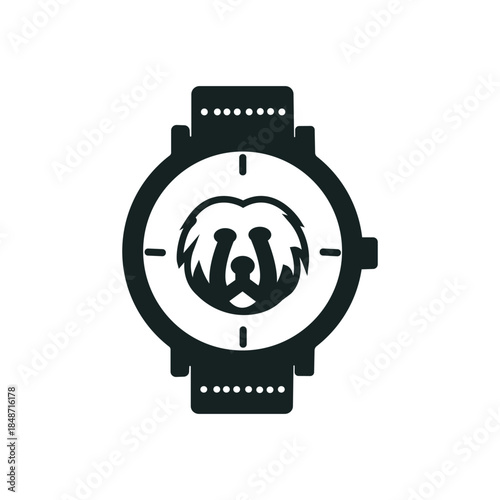 Bear face watch logo icon. Minimalist vector illustration of a luxury timepiece with an animal head symbol for a brand