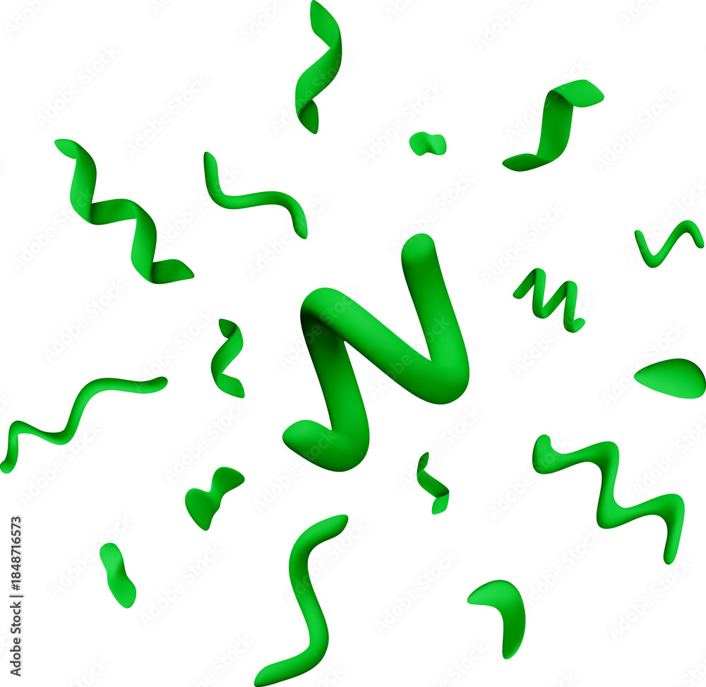 Fototapeta premium 3d Green curly confetti ribbons falling