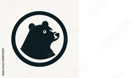 Bear head logo vector icon. Minimalist grizzly profile in a circle, symbol for finance, stock market, or outdoor brand.