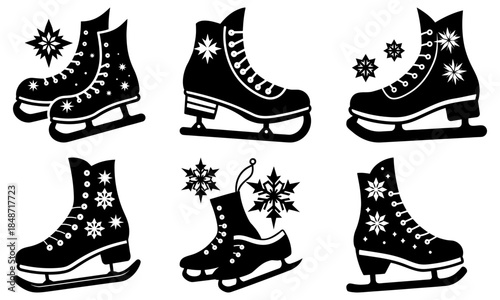 Ice Skates with Snowflake Patterns on White Background snowflakes winter