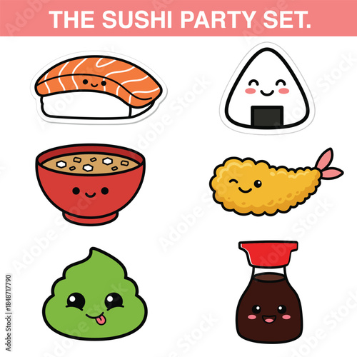 Sushi party set with cute japanese food characters