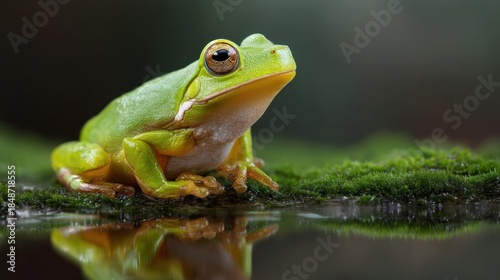 Green frog on moss