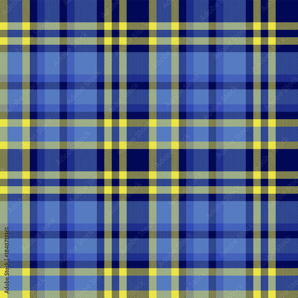 Fototapeta premium Classic plaid pattern in blue and yellow hues. Ideal for backgrounds, textiles, and designs seeking a traditional, yet vibrant aesthetic. Versatile use.
