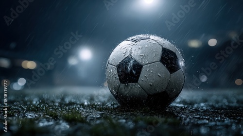 Soccer ball rain night