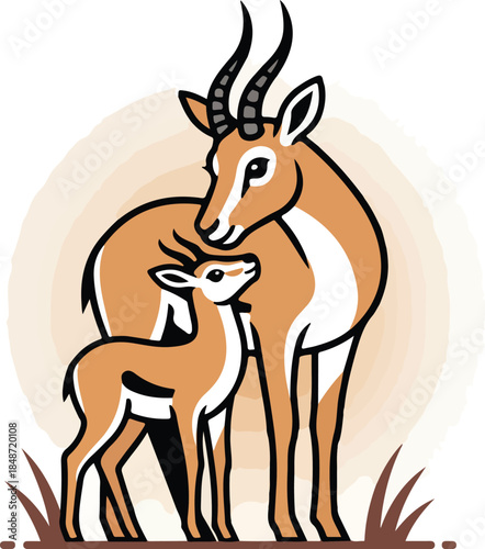 Charming Gazelle Family Illustration Mother and Calf in Harmony.