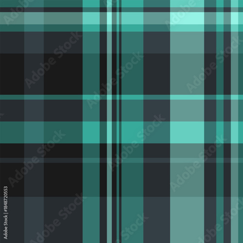 Premium seamless vector fabric, complexity textile tartan check. Fuzzy pattern texture background plaid in teal and dark colors.