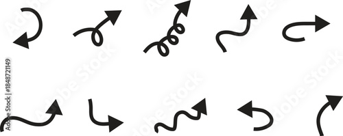 Collection of hand drawn sketchy arrows in various directions