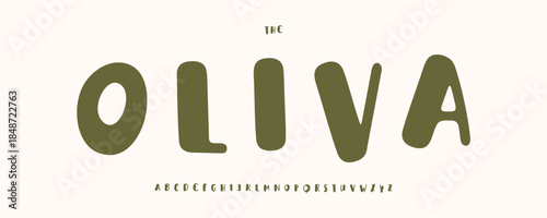 Olive Oil Font Logo Alphabet Vector English Letters Set Modern Typography, Organic Product Typographic Title Text, Typo Poster Headline, Type Symbol Logotype, Eco Sans Serif Fonts. Vector Typeface