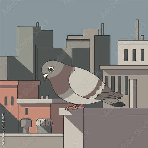 Cute Cartoon Pigeon with Big Expressive Eyes Perched Gracefully.