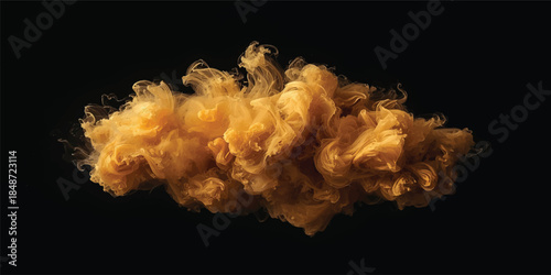 Smoke and vibrant, abstract flames of a fiery explosion on a black background, with steam and white light on the texture of the heat