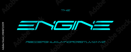 Futurist Font Logo Alphabet Vector Wide Geometric Letters Modern Typography, Extended Typographic Design Title Text, Digital Poster Headline, Type Symbol Logotype, Sans Serif Fonts. Vector Typeface