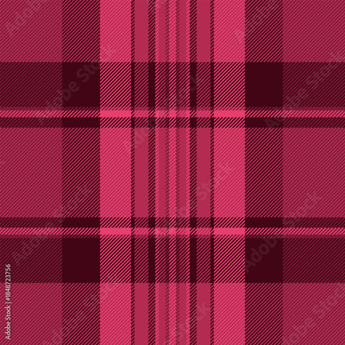 Open check textile pattern, bed fabric tartan plaid. Soft seamless vector texture background in red and temptation colors.