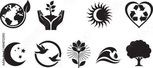 Eco friendly symbols for green initiatives and sustainability