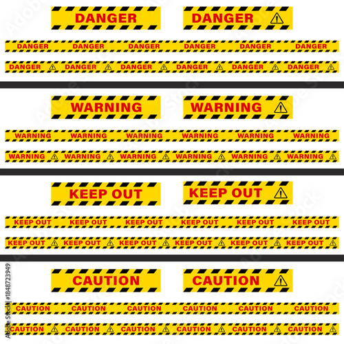 危険を知らせるバリケードテープのイラストセット