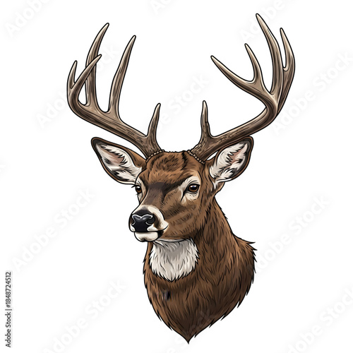 (The detailed illustration of a buck's head with impressive branching antlers.)
