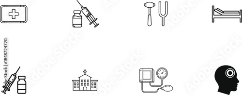 A collection of seven black and white icons