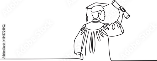 Graduation day one line art, student holding diploma