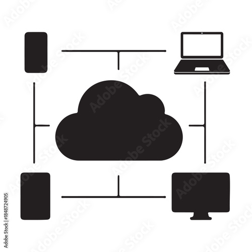 Cloud Network Infrastructure Diagram with Connected Devices and Servers