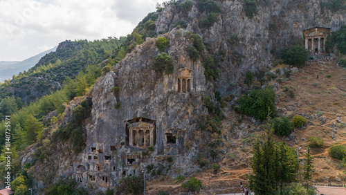 Εκτύπωση καμβά Ancient Lycian rock tombs carved into cliff in Fethiye, Turkey