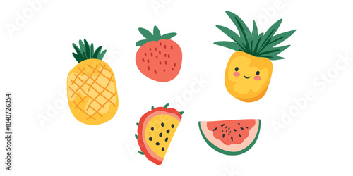 exotic fruits set tropical fresh food illustration