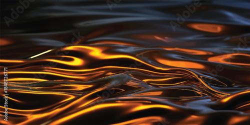 Golden abstract texture of liquid ocean waves reflecting the orange sunset