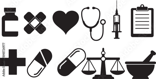 Medical symbols and icons for healthcare and pharmacy