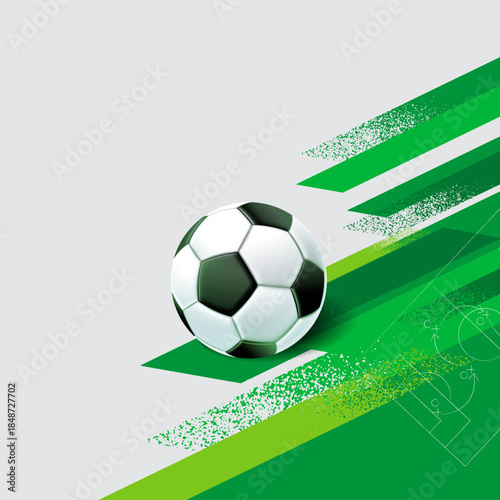Soccer square template design with football and abstract motion background