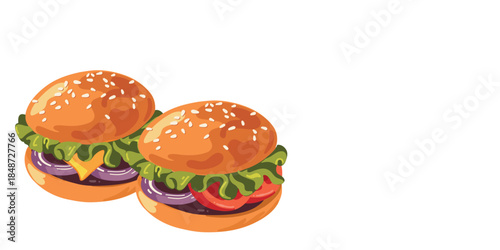 two burgers isolated on white background with copy space
