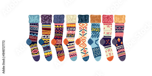 colorful bright socks set isolated on white background