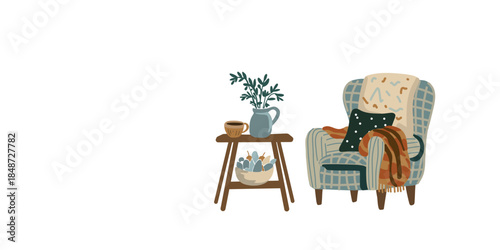 classic vintage armchair and table with text space