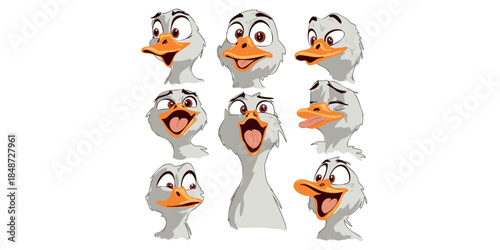 cute goslings portraits set with different emotions