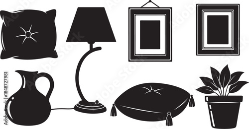 Modern home decor items in black silhouette
