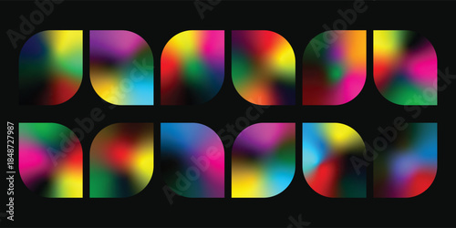 Colorful abstract vector background with glossy square web buttons and icons