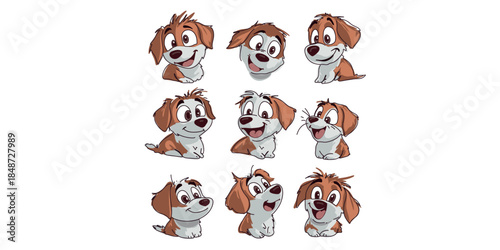 funny cute puppies face set different emotional expressions