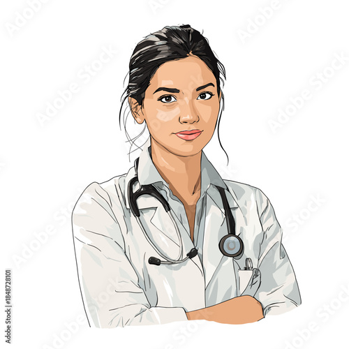 Vector portrait illustration of a female doctor