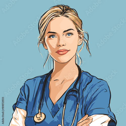 Vector portrait illustration of a female doctor
