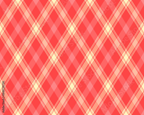 Vibrant diagonal plaid pattern in coral and cream.  Perfect for textile design, website backgrounds, or festive projects.