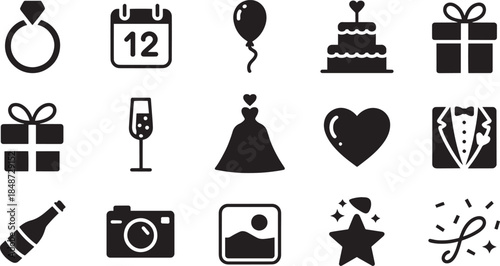 Wedding Planning Icons on White Background