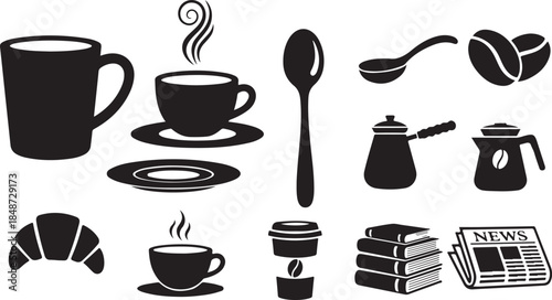 Coffee break icons set for morning routine