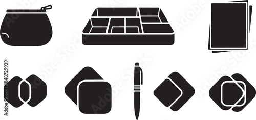 Office supply icons set for organization and work