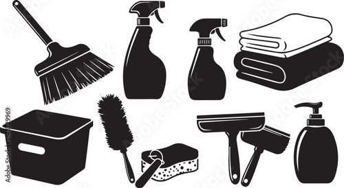 Cleaning supplies icons for household chores