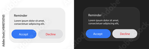 Reminder pop up UI design with accept and decline buttons