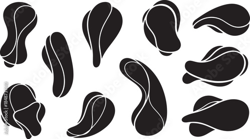 Abstract black and white fluid shape set design