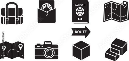 Travel planning icons for vacation itinerary preparation