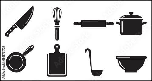 Kitchen utensil icons set for cooking