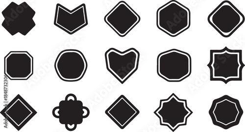 Collection of black badge and label shape icons