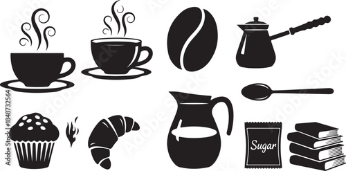 Coffee break icons set for cafe menu design
