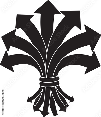Multiple arrows diverging from a central point