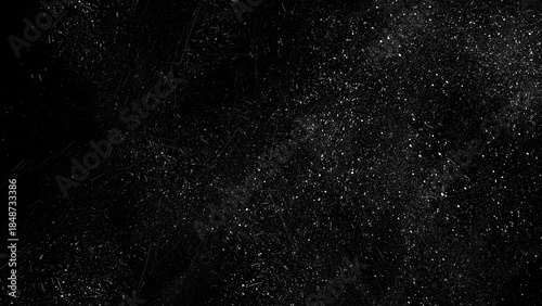 Black grunge texture overlay with white scratches and dust particles

