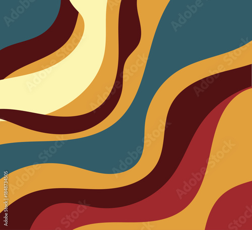 Abstract Wavy Layer Background. Modern Flowing Curves with Maroon, Yellow, and Turquoise Color Palette, Minimalist Organic Wave Pattern for Posters, Wallpapers, Branding, Web Design, and Creative Proj